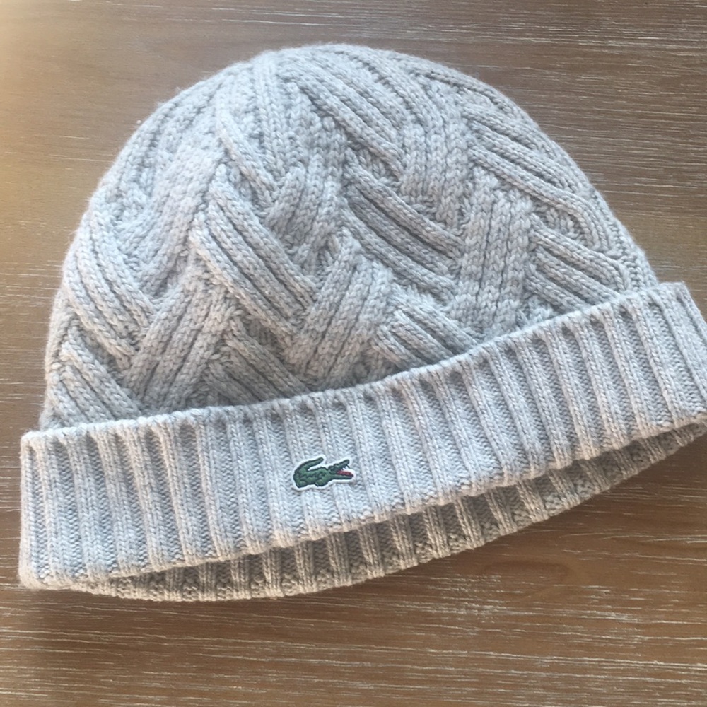 Lacoste grey knitted winter hat